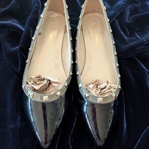 C. LABEL "Rock Stud" Pointed Patent Studded Black Ballet Flats Vintage 2000's